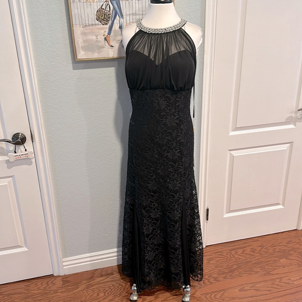 Eureka Los Angeles • Pearl Beaded Black Mesh Gown w/Lace Overlay Sz XXXL • NWT!